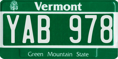 VT license plate YAB978