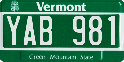 VT license plate YAB981