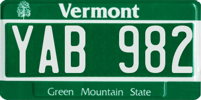 VT license plate YAB982