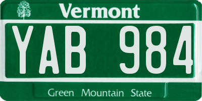 VT license plate YAB984