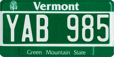 VT license plate YAB985