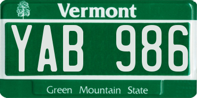 VT license plate YAB986