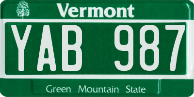 VT license plate YAB987