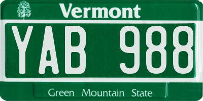 VT license plate YAB988