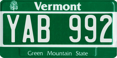 VT license plate YAB992
