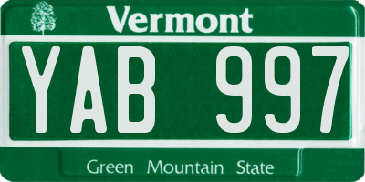 VT license plate YAB997