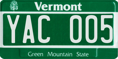 VT license plate YAC005