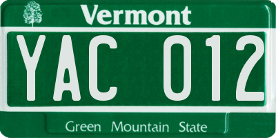 VT license plate YAC012