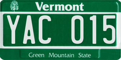 VT license plate YAC015