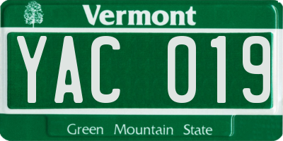 VT license plate YAC019