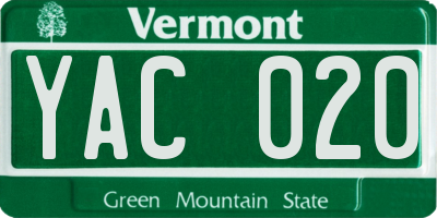 VT license plate YAC020