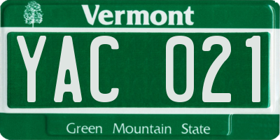 VT license plate YAC021
