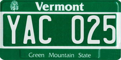 VT license plate YAC025