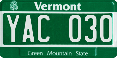VT license plate YAC030