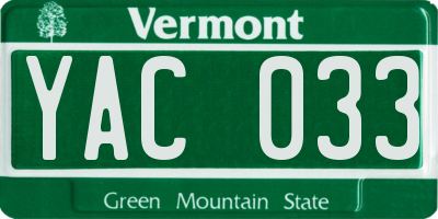 VT license plate YAC033