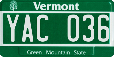 VT license plate YAC036