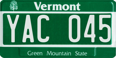 VT license plate YAC045