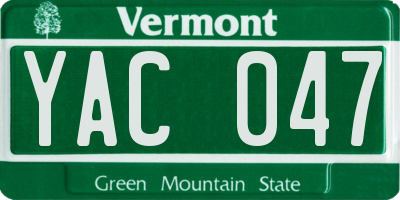 VT license plate YAC047