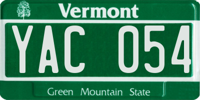 VT license plate YAC054
