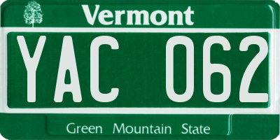 VT license plate YAC062