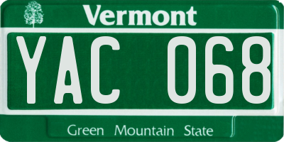 VT license plate YAC068