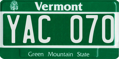 VT license plate YAC070