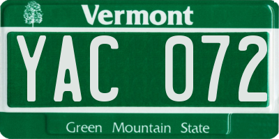 VT license plate YAC072