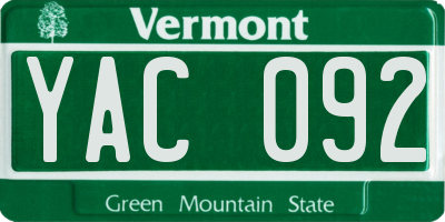 VT license plate YAC092