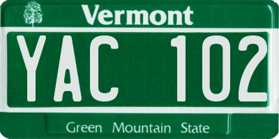VT license plate YAC102