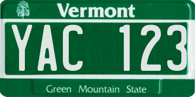 VT license plate YAC123