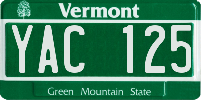 VT license plate YAC125