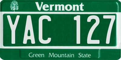 VT license plate YAC127