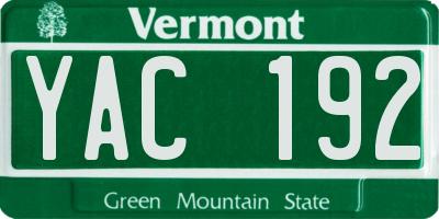 VT license plate YAC192