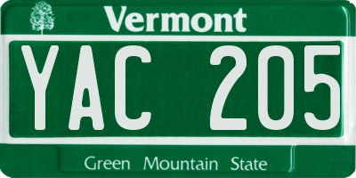 VT license plate YAC205