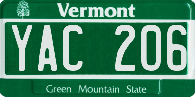 VT license plate YAC206