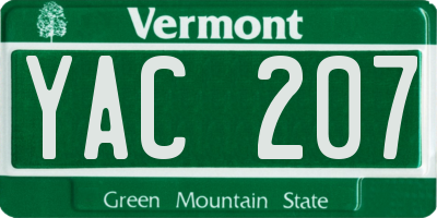 VT license plate YAC207