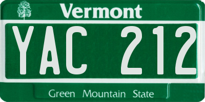 VT license plate YAC212