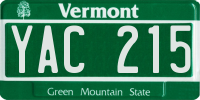 VT license plate YAC215