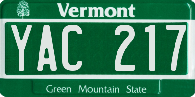 VT license plate YAC217