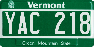 VT license plate YAC218