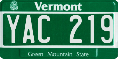 VT license plate YAC219