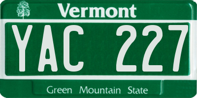 VT license plate YAC227