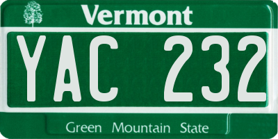 VT license plate YAC232