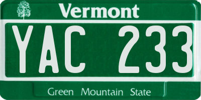 VT license plate YAC233