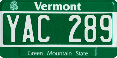 VT license plate YAC289