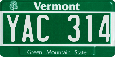 VT license plate YAC314