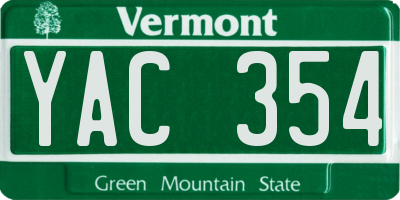 VT license plate YAC354