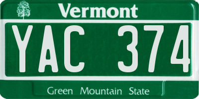 VT license plate YAC374