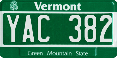 VT license plate YAC382