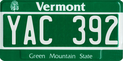 VT license plate YAC392